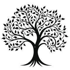 Obraz premium Eco-Friendly Tree with Leaves Symbol in Black and White for Design Projects