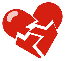 Illustration of a cracked or broken red heart symbol on black backdrop