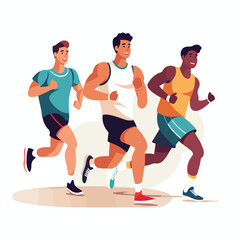 Professional Young Men Athletes Practicing Exercise Character Illustration EPS