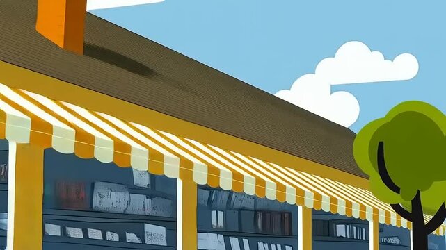 Stylized Illustration of a Quaint Storefront with Vibrant Colors and Appealing Design