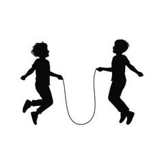 Silhouette of Two Children Jumping Rope Joyful Kids Playing Active Childhood Fun Illustration