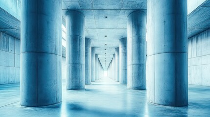 Blue concrete pillars, long tunnel