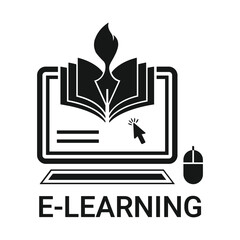 Modern E-Learning Icon with Laptop and Book