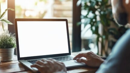 Laptop Mockup Blank Screen, Cozy Workspace, Plants, Laptop, Mockup