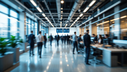 Modern airport interior with diverse people walking through a bright, glass-filled hall, showcasing the bustling travel and shopping center