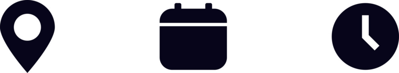 Obraz premium set of address, date, and time icons | location pin, calendar, and clock icons symbols | for scheduling, navigation, time management and digital interface designs