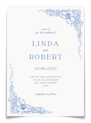 Wedding Invitation Card with Floral Line Art Frame