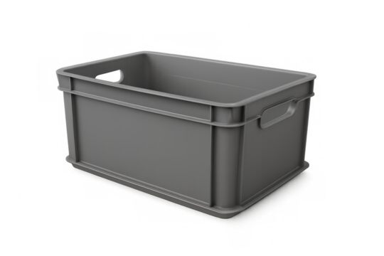 Realistic gray plastic crate isolated on transparent background, ideal for storage, transportation, and organization projects - Powered by Adobe