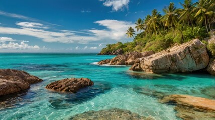 Fototapeta premium Tropical beach with turquoise water and rocks