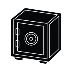 Black and White Safe Box Icon Illustration
