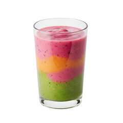 Layered fruit smoothie in glass, isolated on transparent background