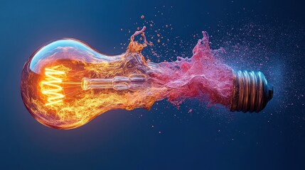 Burning lightbulb explodes in vibrant colors