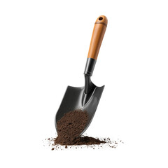 Modern shovel with wooden handle isolated on white or transparent background 