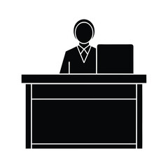 Receptionist at Desk with Computer Icon