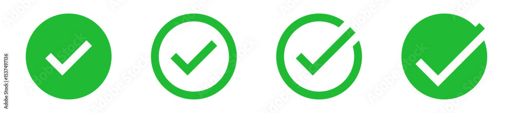 Poster check mark icons tick symbols in green circle . Represents confirmation, approval, success, or completed tasks or status. for web, checklists, and task completion projects
