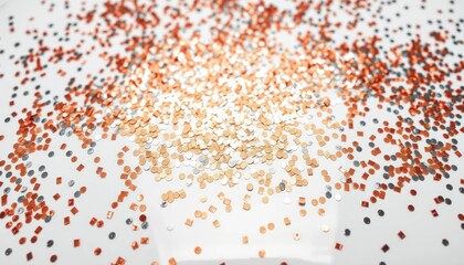 Scattered Metallic Confetti on a White Surface, Abstract Decorative Texture