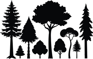 Fototapeta premium Collection of silhouettes various trees forest nature