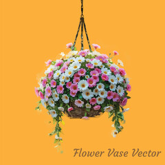 Hanging Basket of Daisies and Pink Flowers