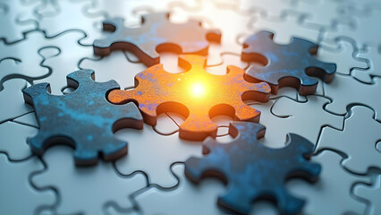 Obraz premium Vibrant puzzle shapes forming dynamic team structure illustrating business cooperation and employee engagement concepts for workplace excellence.