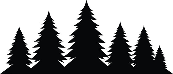 Obraz premium Silhouetted evergreen trees winter forest landscape