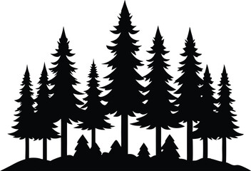Obraz premium Silhouetted evergreen trees forest winter landscape