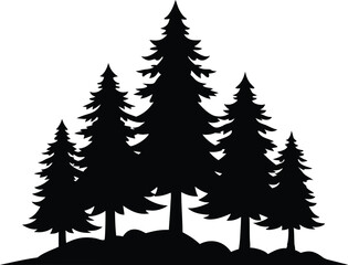 Obraz premium Silhouetted evergreen trees on a hillside