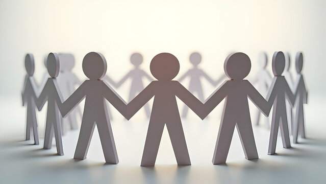 Group of paper people coming together representing community and friendship concept, scene 1