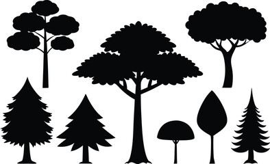 Fototapeta premium Collection of various tree silhouettes black and white