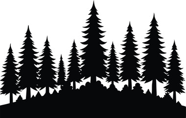 Obraz premium Silhouetted evergreen forest landscape illustration