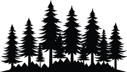 Naklejka premium Silhouetted evergreen forest winter landscape design