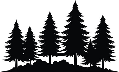 Obraz premium Silhouetted evergreen trees winter forest landscape
