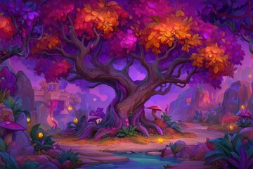 A fantasy forest with a misty atmosphere and radiant butterflies, offered as