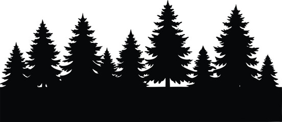 Obraz premium Silhouetted evergreen trees forest winter landscape