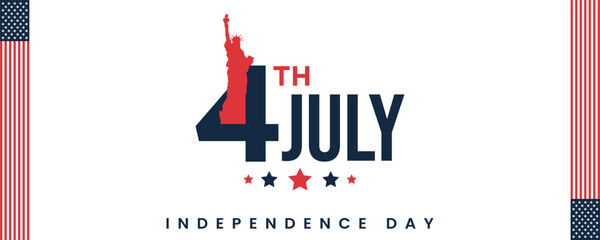 4th of July Independence Day Celebration Banner with Fireworks and American Flag