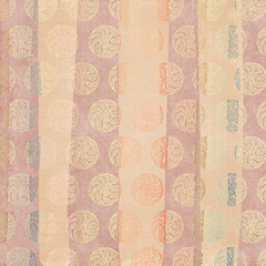 Vintage textured pattern with soft pastel stripes and ornate circular motifs. Warm muted tones create an elegant antique background for fabric, wallpaper, and decor.