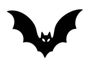 Stylized black bat vector silhouette with pointed wings and glowing eyes. Perfect for Halloween decorations, spooky designs, posters, party invitations, icons, stickers and themed printables.