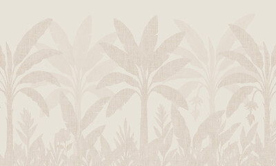 Subtle Nature Wall Mural: Faded Sepia Tropical Leaves & Abstract Background