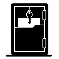 Silhouette of safe with key and folder, secure document storage concept