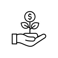 Investment Growth Icon – Money Plant in Hand Line Art Symbol