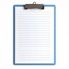 Blue Clipboard with Blank Lined Paper on White Background