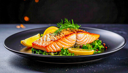 grilled salmon steak with vegetables