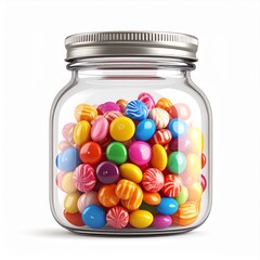 Colorful Candies in Glass Jar on White Background
