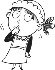 Playful Line Art Sketch of Chinese Girl in Frilly Dress with Cat-Ear Headband – Tongue Out Expression

