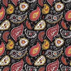 seamless floral pattern Paisley patterns red and black and white yellow dark red , seamless colorful floral ornaments , vector design. Vintage paisley pattern decoration , floral fabric background