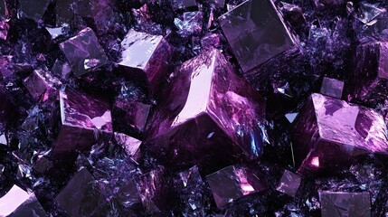 3D render of a purple and black abstract background with cubes and a shiny plastic texture