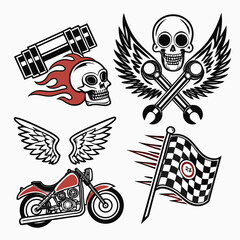 Obraz premium Vintage vector art illustration featuring a set of skull and crossbones emblems, perfect for a tattoo design or a sport banner