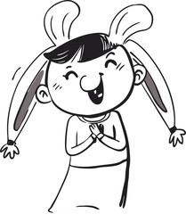Playful Chinese Girl in Modern Qipao with Bunny Ears 
 Illustrator Artwork