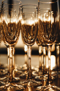 Close-up of Champagne Glasses at Sunset