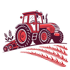 Red tractor on the work field.