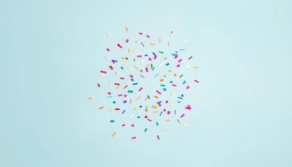 Vibrant confetti burst on serene blue backdrop - Celebration and festive moment